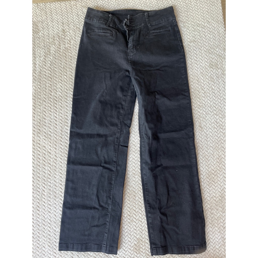 Sidefeel Womens Black Wide Leg Jeans High Rise Stretch Denim Size 14